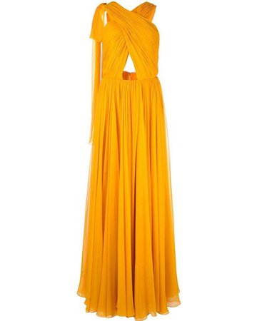 Oscar de la Renta Wrap-around Long Dress in Yellow - Lyst