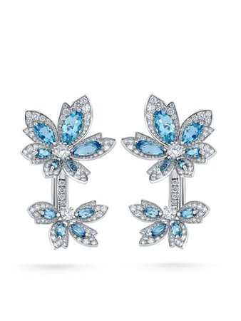 David Morris 18kt white gold Palm Double Flower Aquamarine earrings - FARFETCH
