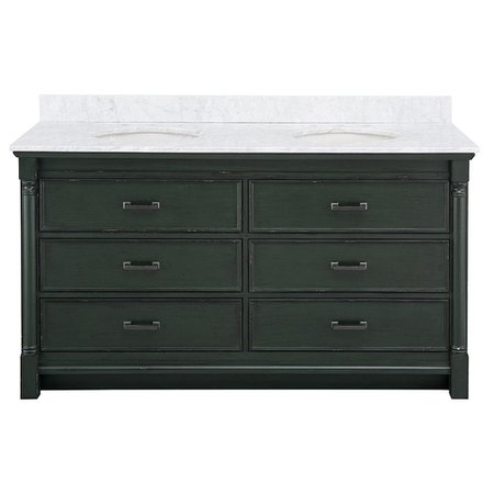Home Decorators Collection Greenbrook 61 in. W x 22 in. D Vanity Cabinet in Vintage Forest Green with Marble Vanity Top in Carrara White with Sink-GNGVT6122D - The Home Depot