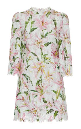 Lace-Trimmed Floral-Jacquard Mini Dress by Dolce & Gabbana | Moda Operandi