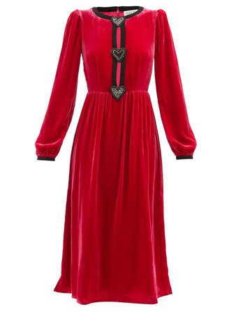 SALONI Camille heart-embellished velvet dress