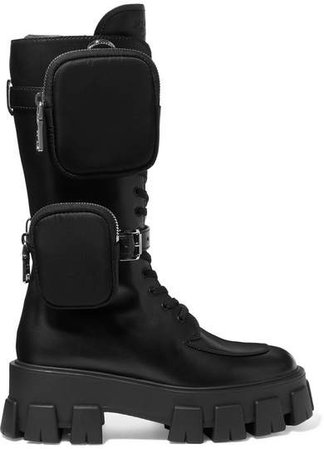 Buckled Leather And Shell Platform Boots - Black