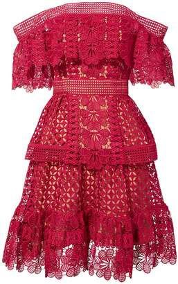Red Off Shoulder Lace Layered Dress