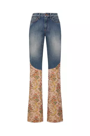 DENIM FLARED JEANS WITH BROCADE – Alessandra Rich