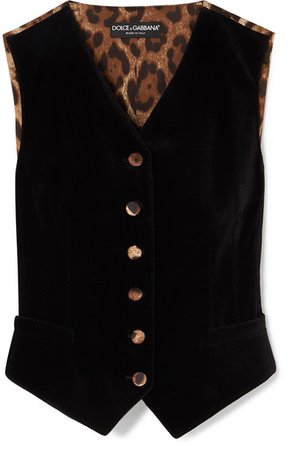 Dolce & Gabbana | Cotton-blend velvet and leopard-print satin vest | NET-A-PORTER.COM