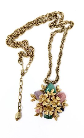 Vintage Signed Coro Flower Pendant Necklace Faux Semi Precious | Etsy