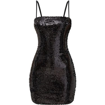 *clipped by @luci-her* Black Square Neck Sequin Bodycon Dress