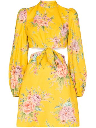 Yellow Zimmermann Zinnia Cut-Out Floral-Print Mini Dress | Farfetch.com