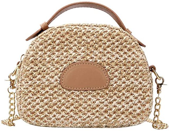 Puedo Exquisite Handmade Straw Bag Women Rattan Woven Shoulder Handbag Summer Beach Crossbody Bag, Khaki