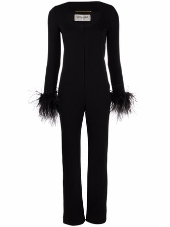 Shop black Saint Laurent feather cuff jumpsuit with Express Delivery - Farfetch