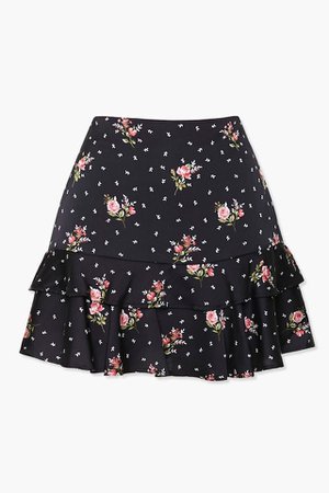 Floral Black Mini Skirt