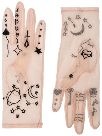 Tender And Dangerous Nude And Black Embroidered Tulle Gloves | Farfetch.com