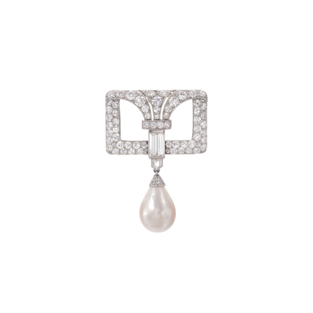 pearl drop and diamond Art Deco brooch
