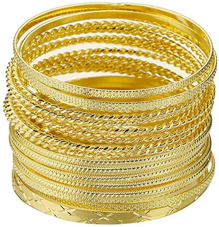 Amazon.com: ENSOUL Fashion Gold Color Mixed Metal Textured Multiple Bangles&Bracelets Set 23pc/set 2.68" dia: Clothing