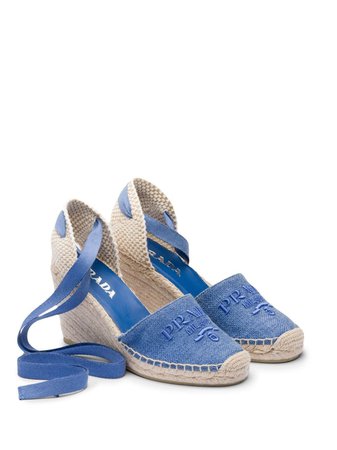 Prada Linen Espadrille Wedge Sandals - Farfetch