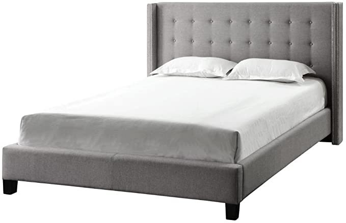 Amazon.com - ModHaus Modern Button Tufted Wingback Gray Linen Upholstered Queen Headboard & Bed with Silver Nailhead Accents - Includes Living (TM) Pen -