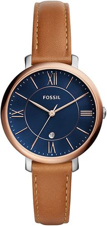 Amazon.com: Fossil Women's Jacqueline Quartz Stainless Steel and Leather Watch, Color: Rose Gold/Silver, Luggage (Model: ES4274) : Clothing, Shoes & Jewelry