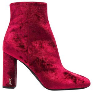 Saint Laurent Red Monogram Loulou Ysl Logo 90mm Velvet Ankle Boots/Booties Size EU 40.5 (Approx. US 10.5) Regular (M, B) - Tradesy