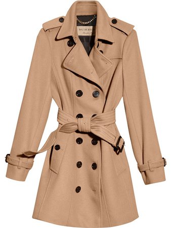 BURBERRY Wool Cashmere Trench Coat with Fur Colla