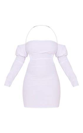 White Woven Bardot Tie Back Cut Out Bodycon Dress | PrettyLittleThing USA