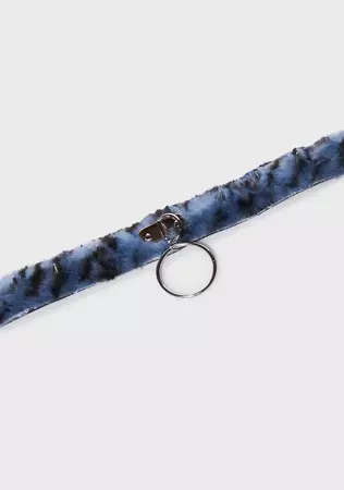 Leopard Print Faux Fur O Ring Choker - Blue – Dolls Kill