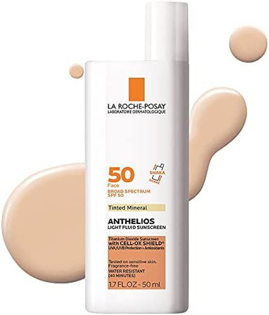 Amazon.com: La Roche-Posay Anthelios Tinted Sunscreen SPF 50, Ultra-Light Fluid Broad Spectrum SPF 50, Face Sunscreen with Titanium Dioxide Mineral Face Sunscreen, Universal Tint, Oil-Free : Beauty & Personal Care