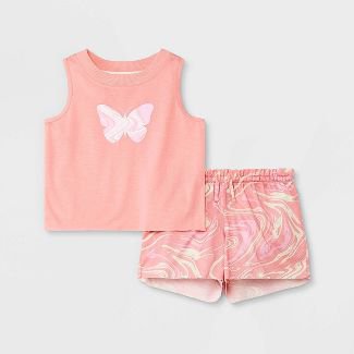 Girls' 2pc Butterfly Marble Tie-dye Pajama Set - Art Class™ Pink : Target