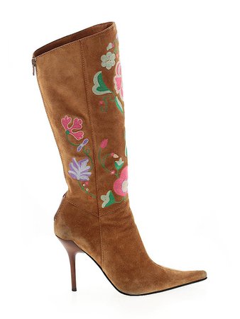Casadei 100% Suede Floral Brown Tan Boots Size 9 1/2 - 88% off | thredUP