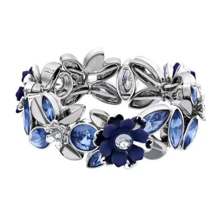 Simply Vera Vera Wang Blue Simulated Crystal & Stone Flower Motif Stretch Bracelet