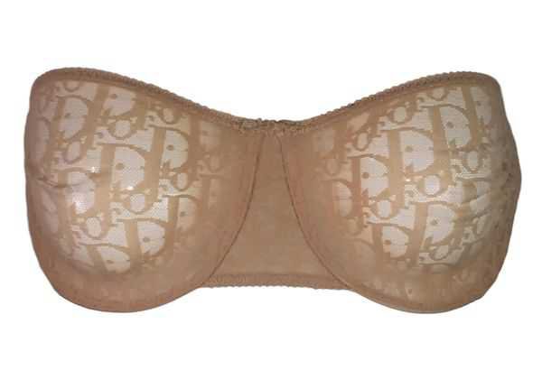 1990's Christian Dior Sheer Nude Mesh Monogram Strapless Bra | My Haute Wardrobe