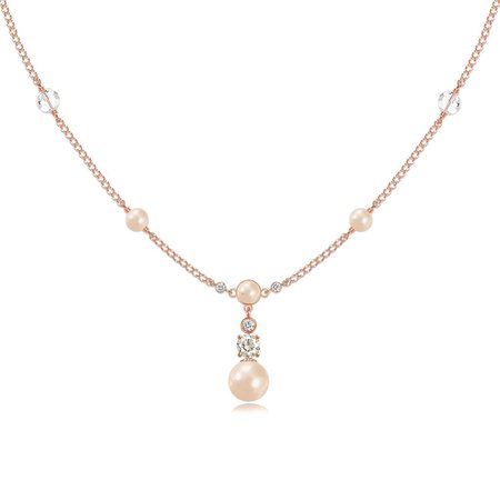 Alexandra NL - Rose Gold w/ Blush Detail Pearl and Diamond Bridal Necklace