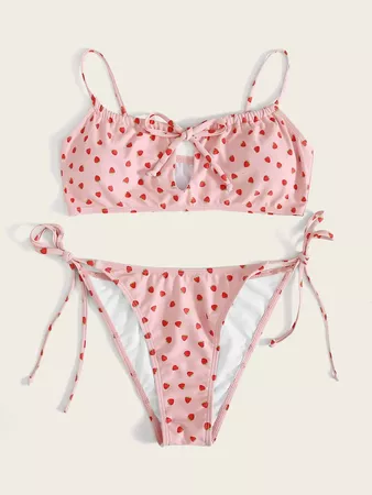 Strawberry Print Tie Side Bikini Swimsuit | SHEIN USA