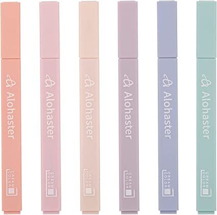 Amazon.com : Alohaster HPSIZEE Aesthetic Cute Highlighters Mild Assorted Colors With Soft Chisel Tip, No Bleed Dry Fast Easy to Hold, for Journal Bible Planner Notes School Office Supplies, 6 Pack - Happiness : Office Products