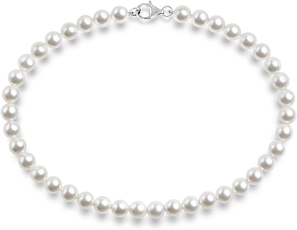 Amazon.com: PAVOI Sterling Silver Round White Simulated Shell Pearl Necklace Strand | Pearl Choker Necklace | Jewelry for Women - 16" Length (6mm): Clothing, Shoes & Jewelry