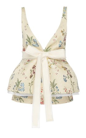 Bow-Detailed Floral-Jacquard Peplum Top by Brock Collection | Moda Operandi