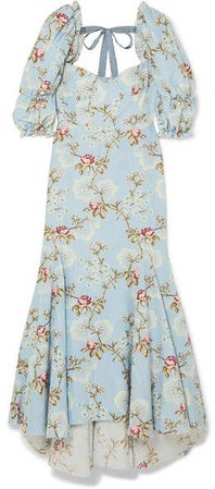 Floral-print Cotton-blend Faille Dress - Turquoise