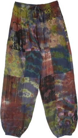 Night Fall Magic Patchwork Harem Pants | Multicoloured | Split-Skirts-Pants, Patchwork, Yoga, Tie-Dye, Bohemian