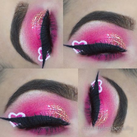 Pink Glitter Heart Eye Makeup