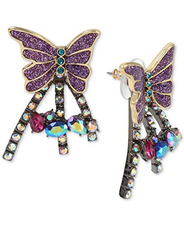 Betsey Johnson Two-Tone Colored Pavé Butterfly Burst Front-and-Back Earrings: Clothing