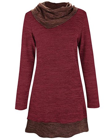STYLEWORD Women's Cowl Neck Sweater Tops Long Sleeve Elbow Patchs Patchwork Casual Tunic Shirts at Amazon Women’s Clothing store