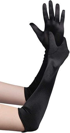 BABEYOND Classic Long Opera Pageant Party 1920s Satin Gloves Stretchy Adult Size Elbow Wrist Length 20.5" (Long Smooth 20.5in/Black) at Amazon Women’s Clothing store