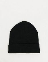 ASOS DESIGN new mini fisherman rib beanie hat in recycled polyester in black | ASOS