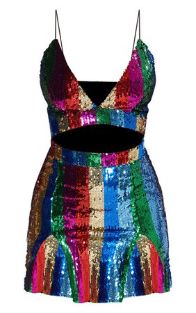 Monochrome Stripe Sequin Strappy Plunge Extreme Split Bodycon Dress | PrettyLittleThing USA
