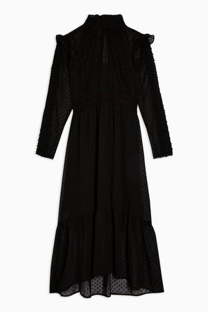 IDOL Black Pintuck Lace Insert Midi Dress | Topshop