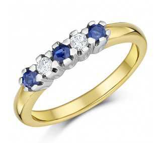 9ct Yellow Gold Blue Sapphire and Diamond Half Eternity Ring Sizes K-Q - Yellow Gold at Elma UK Jewellery