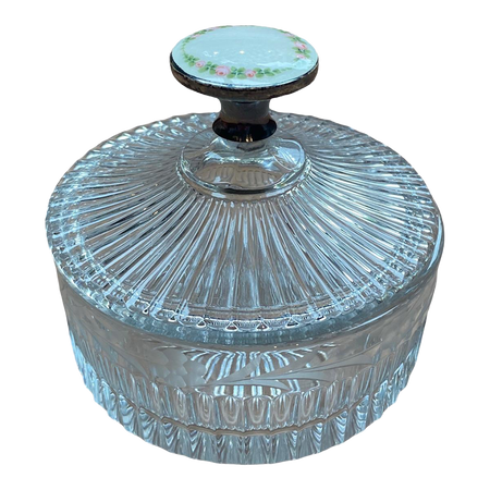Antique Heisey Glass Vanity Jar With a Sterling Enameled Handle | Chairish