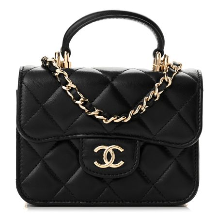 CHANEL Lambskin Quilted Top Handle Flap Coin Purse With Chain Black 1178430 | FASHIONPHILE