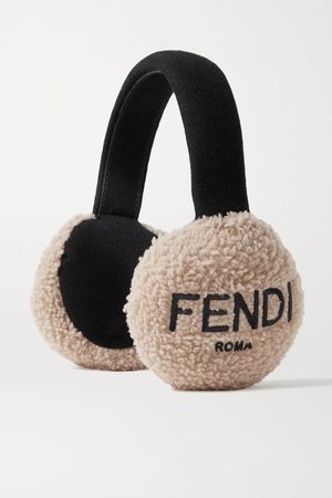 Blush Embroidered shearling and wool-felt earmuffs | Fendi | NET-A-PORTER