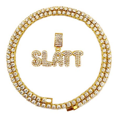Amazon.com: HH Bling Empire Hip Hop Iced Out Gold Faux Diamond Bubble Dripping Full Name Letters Tennis Chain 20 Inch (Slatt): Jewelry