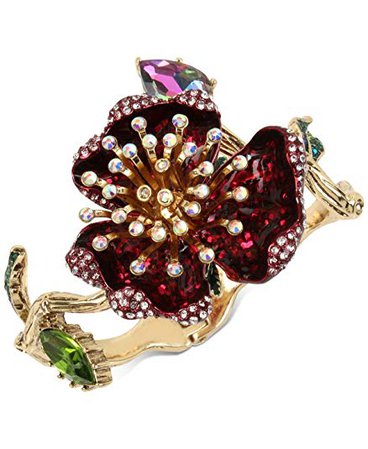 Betsey Johnson "Surreal Forest" Burgundy Flower Statement Cuff Bracelet: Clothing